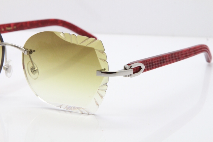Cartier Rimless T8200762 Marble Red Aztec Arms Sunglasses In Gold Brown Lens