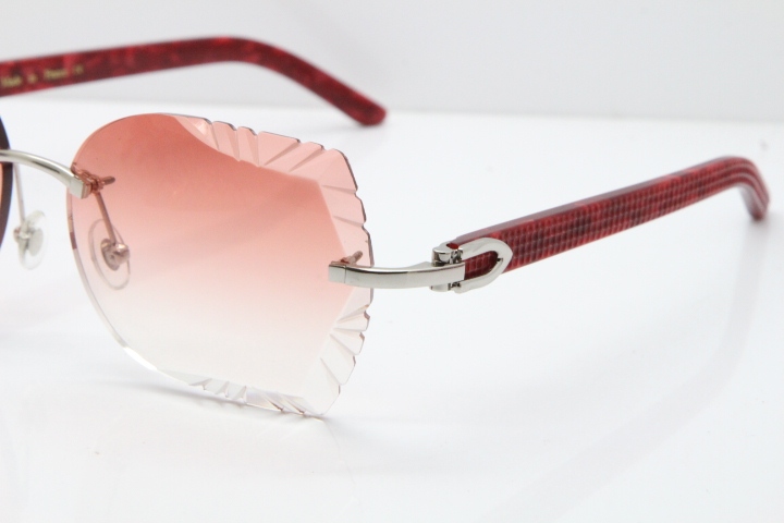 Cartier Rimless T8200762 Marble Red Aztec Arms Sunglasses In Gold Pink Lens