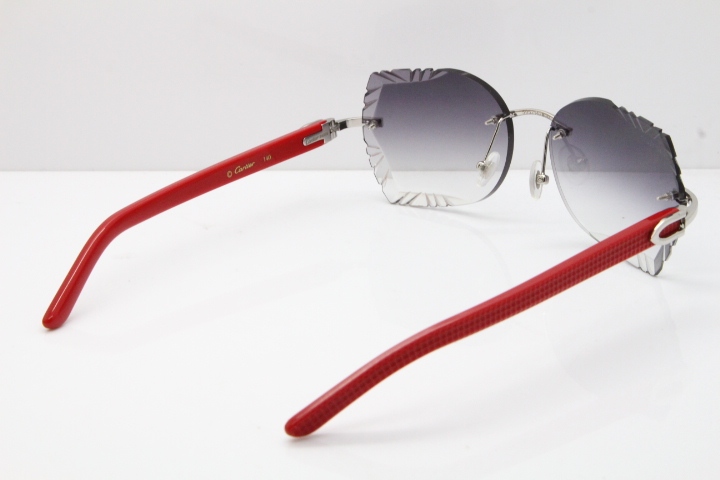 Cartier Rimless T8200762 Red Aztec Arms Sunglasses In Gold Gray Lens