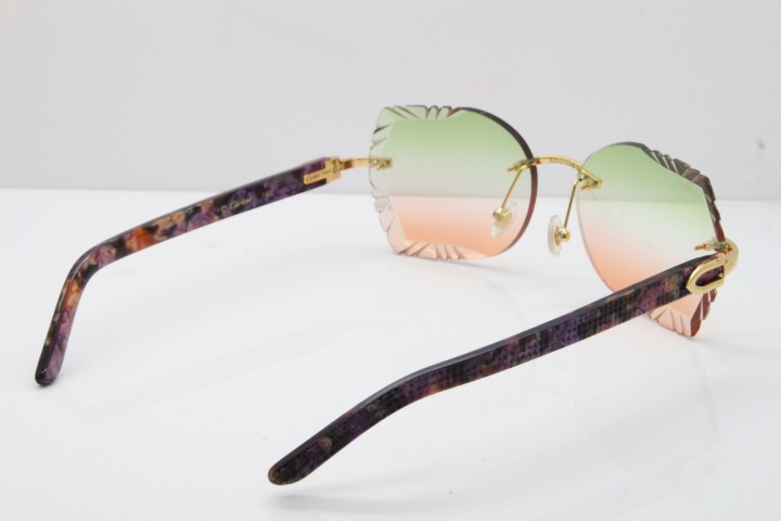 Cartier Rimless T8200762 Marble Purple Aztec Arms Sunglasses In Gold Green Brown Lens