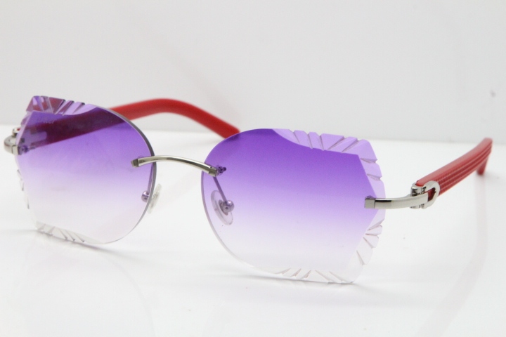 Cartier Rimless T8200762 Red Aztec Arms Sunglasses In Gold Purple Lens