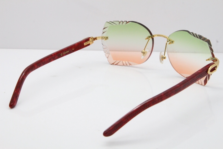 Cartier Rimless T8200762 Marble Red Aztec Arms Sunglasses In Gold Green Brown Lens