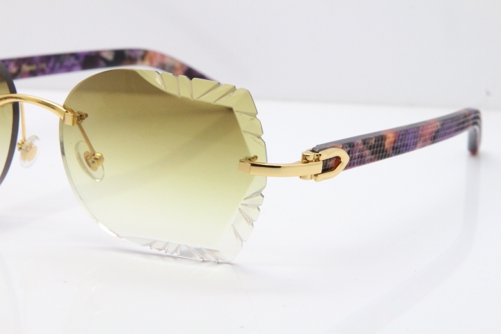 Cartier Rimless T8200762 Marble Purple Aztec Arms Sunglasses In Gold Brown Lens