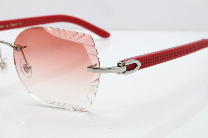 Cartier Rimless T8200762 Red Aztec Arms Sunglasses In Gold Pink Lens