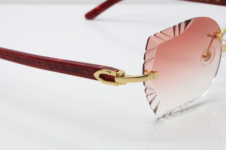 Cartier Rimless T8200762 Marble Red Aztec Arms Sunglasses In Gold Pink Lens