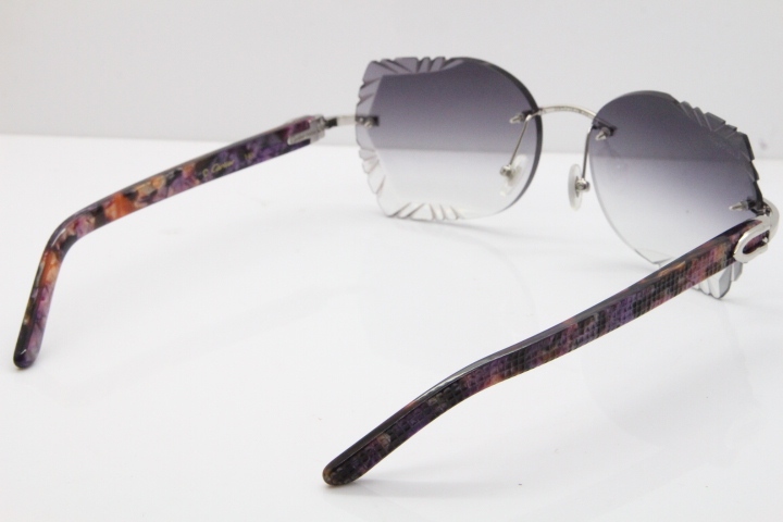 Cartier Rimless T8200762 Marble Purple Aztec Arms Sunglasses In Gold Gray Lens