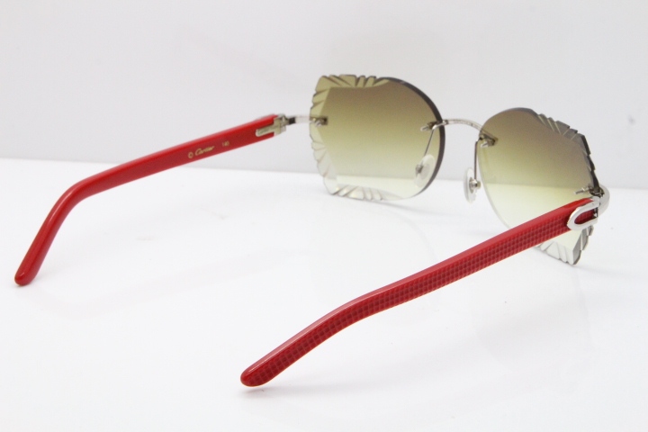 Cartier Rimless T8200762 Red Aztec Arms Sunglasses In Gold Brown Lens