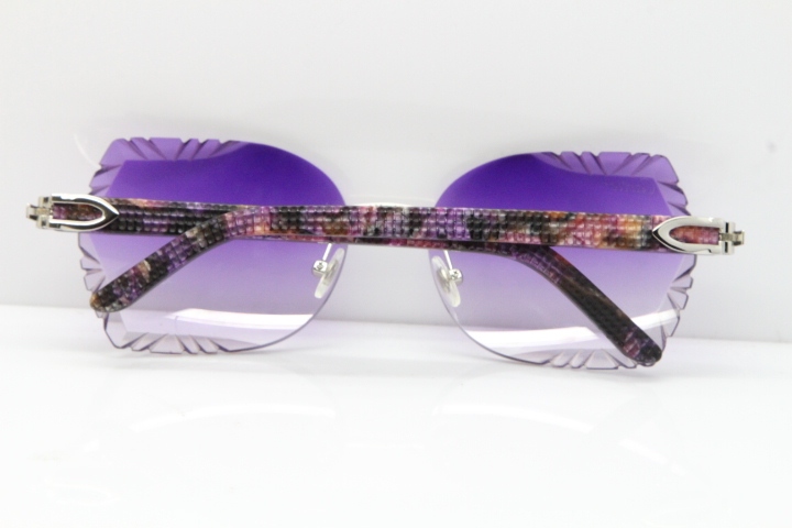 Cartier Rimless T8200762 Marble Purple Aztec Arms Sunglasses In Gold Purple Lens