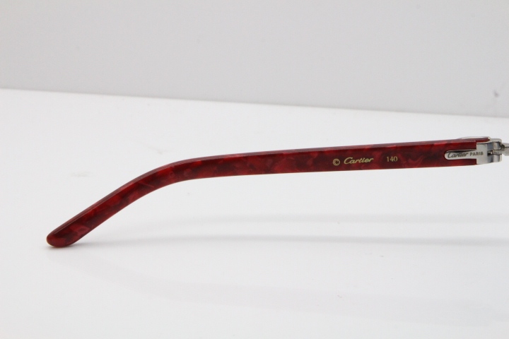 Cartier Rimless T8200762 Marble Red Aztec Arms Sunglasses In Gold Blue Lens