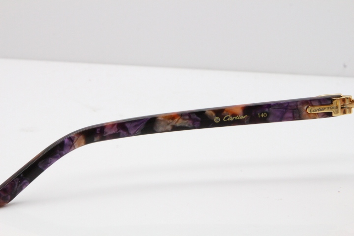 Cartier Rimless T8200762 Marble Purple Aztec Arms Sunglasses In Gold Pink Lens