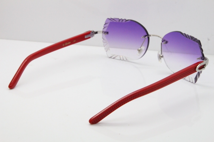 Cartier Rimless T8200762 Red Aztec Arms Sunglasses In Gold Purple Lens