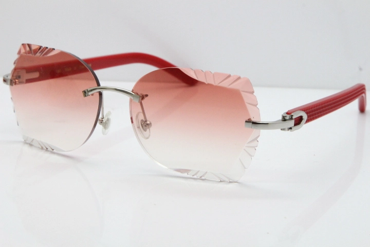 Cartier Rimless T8200762 Red Aztec Arms Sunglasses In Gold Pink Lens