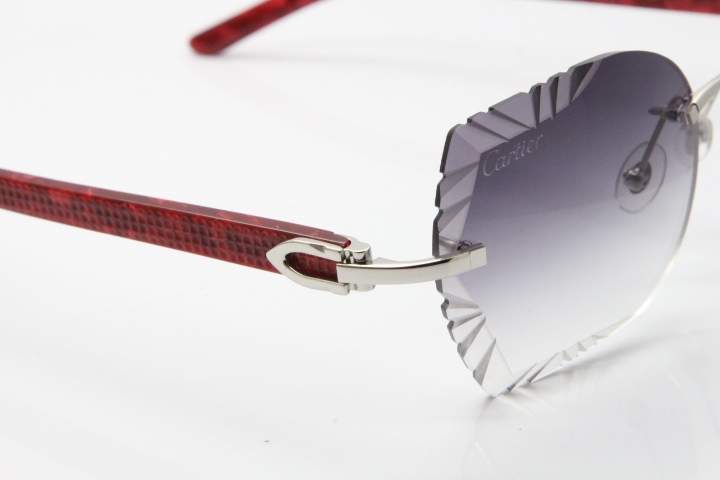 Cartier Rimless T8200762 Marble Red Aztec Arms Sunglasses In Gold Gray Lens