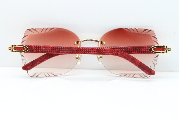 Cartier Rimless T8200762 Marble Red Aztec Arms Sunglasses In Gold Pink Lens