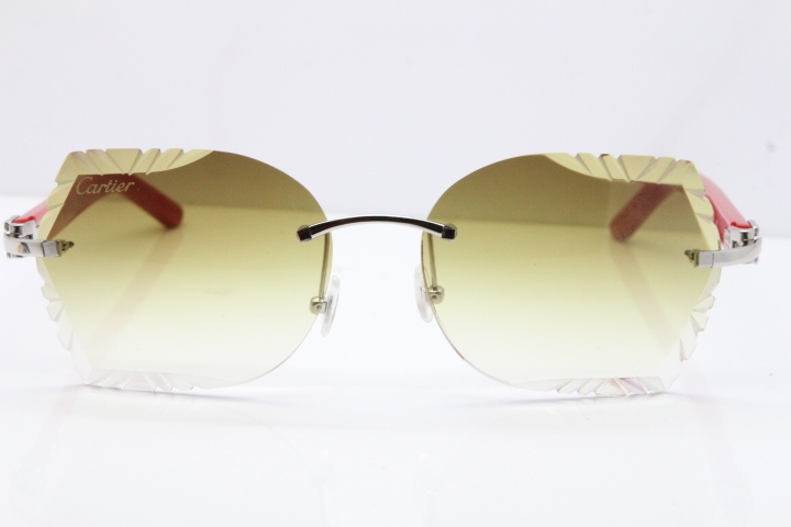 Cartier Rimless T8200762 Red Aztec Arms Sunglasses In Gold Brown Lens