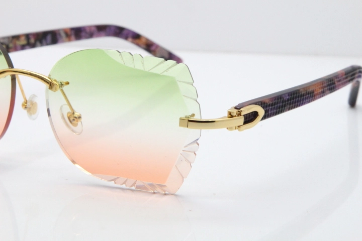 Cartier Rimless T8200762 Marble Purple Aztec Arms Sunglasses In Gold Green Brown Lens