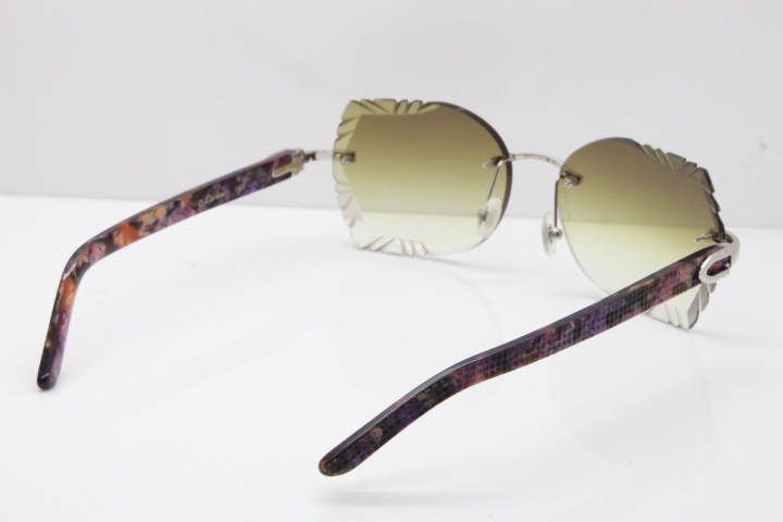 Cartier Rimless T8200762 Marble Purple Aztec Arms Sunglasses In Gold Brown Lens