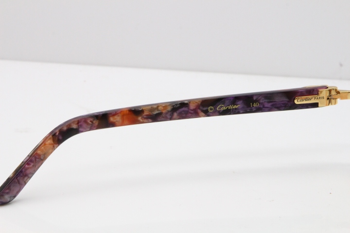 Cartier Rimless T8200762 Marble Purple Aztec Arms Sunglasses In Gold Green Brown Lens