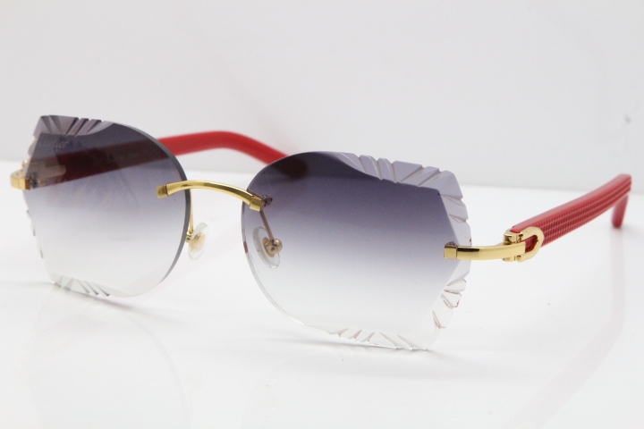 Cartier Rimless T8200762 Red Aztec Arms Sunglasses In Gold Gray Lens