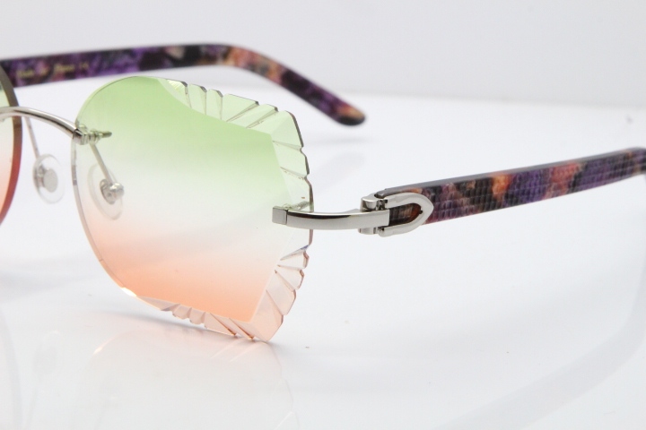 Cartier Rimless T8200762 Marble Purple Aztec Arms Sunglasses In Gold Green Brown Lens