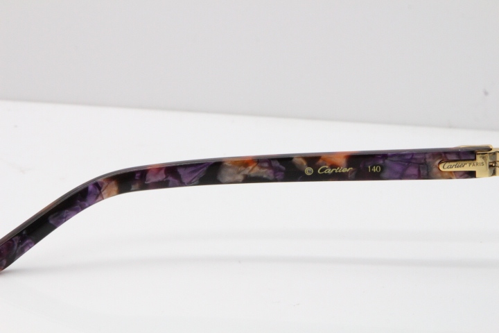 Cartier Rimless T8200762 Marble Purple Aztec Arms Sunglasses In Gold Blue Lens