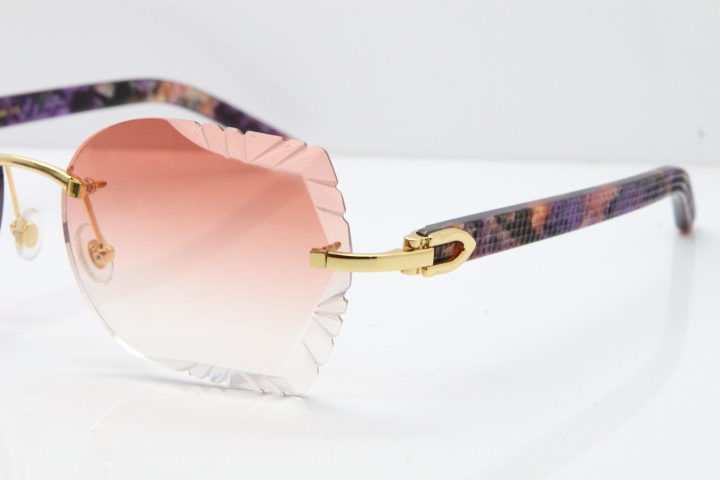 Cartier Rimless T8200762 Marble Purple Aztec Arms Sunglasses In Gold Pink Lens