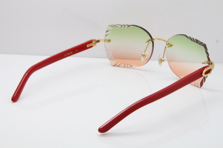 Cartier Rimless T8200762 Red Aztec Arms Sunglasses In Gold Green Brown Lens