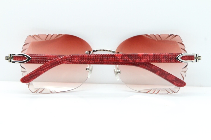 Cartier Rimless T8200762 Marble Red Aztec Arms Sunglasses In Gold Pink Lens