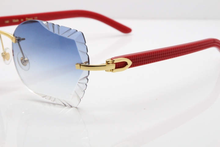 Cartier Rimless T8200762 Red Aztec Arms Sunglasses In Gold Blue Lens