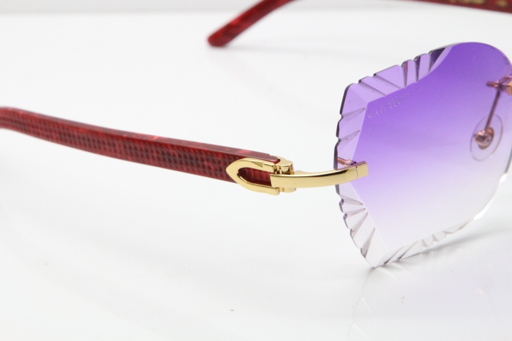 Cartier Rimless T8200762 Marble Red Aztec Arms Sunglasses In Gold Purple Lens