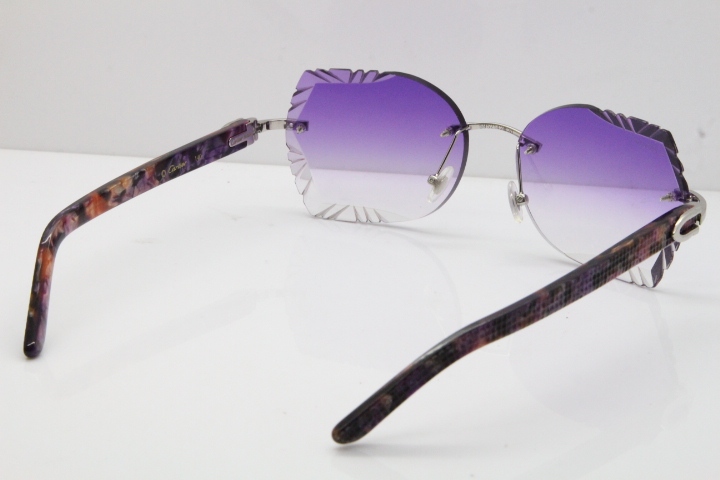 Cartier Rimless T8200762 Marble Purple Aztec Arms Sunglasses In Gold Purple Lens