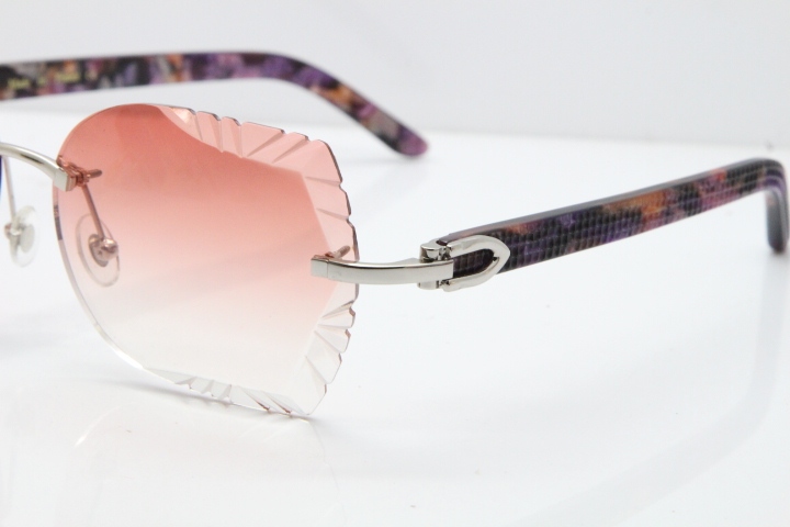 Cartier Rimless T8200762 Marble Purple Aztec Arms Sunglasses In Gold Pink Lens