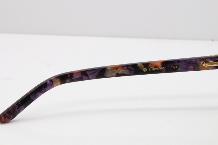 Cartier Rimless T8200762 Marble Purple Aztec Arms Sunglasses In Gold Brown Lens