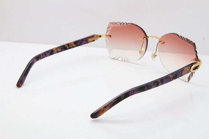 Cartier Rimless T8200762 Marble Purple Aztec Arms Sunglasses In Gold Pink Lens