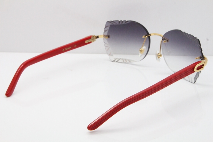 Cartier Rimless T8200762 Red Aztec Arms Sunglasses In Gold Gray Lens