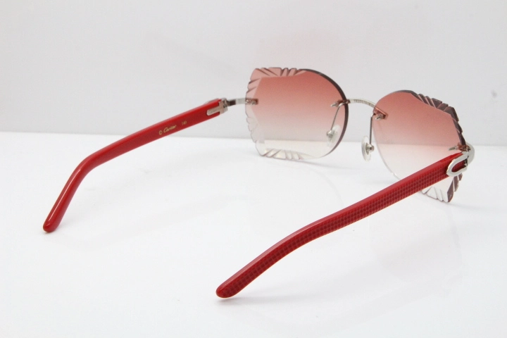 Cartier Rimless T8200762 Red Aztec Arms Sunglasses In Gold Pink Lens