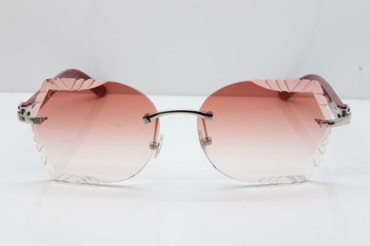 Cartier Rimless T8200762 Marble Red Aztec Arms Sunglasses In Gold Pink Lens