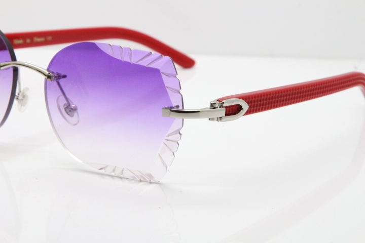 Cartier Rimless T8200762 Red Aztec Arms Sunglasses In Gold Purple Lens