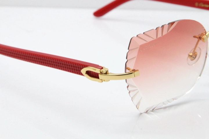 Cartier Rimless T8200762 Red Aztec Arms Sunglasses In Gold Pink Lens