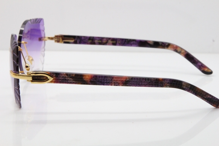 Cartier Rimless T8200762 Marble Purple Aztec Arms Sunglasses In Gold Purple Lens