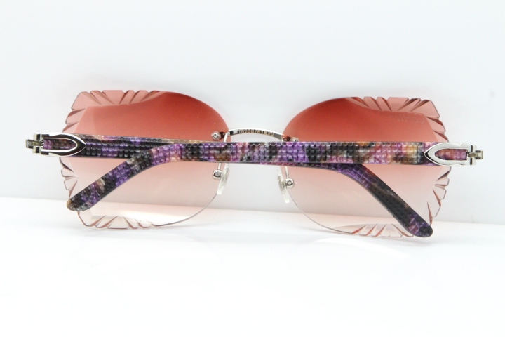 Cartier Rimless T8200762 Marble Purple Aztec Arms Sunglasses In Gold Pink Lens