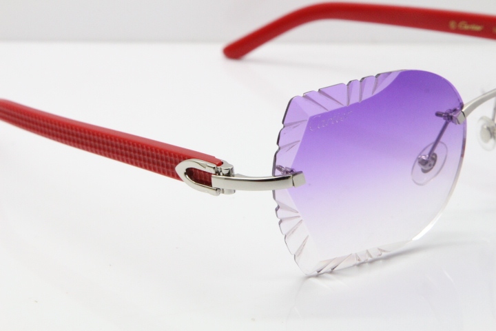 Cartier Rimless T8200762 Red Aztec Arms Sunglasses In Gold Purple Lens