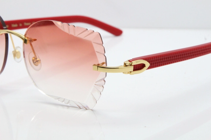 Cartier Rimless T8200762 Red Aztec Arms Sunglasses In Gold Pink Lens