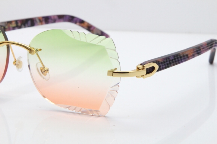 Cartier Rimless T8200762 Marble Purple Aztec Arms Sunglasses In Gold Green Brown Lens