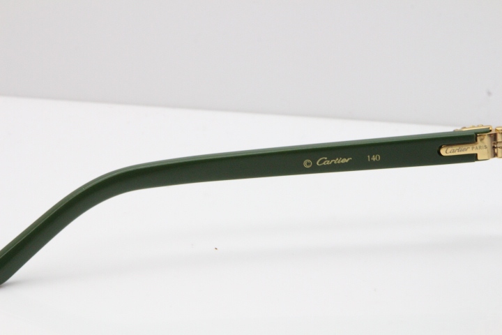 Cartier Rimless 8200762 Big Diamond Green Aztec Arms Sunglasses In Gold Gray Lens 