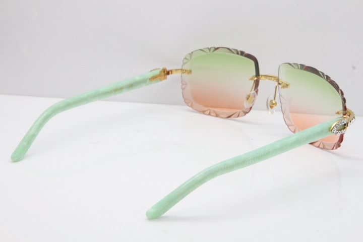 Cartier Rimless 8200762 Big Diamond Marble Green Aztec Arms Sunglasses In Gold Green Brown Lens 