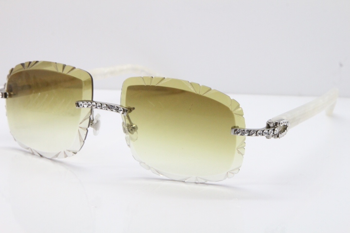 Cartier Rimless 8200762 Big Diamond Marble White Aztec Arms Sunglasses In Gold Brown Lens