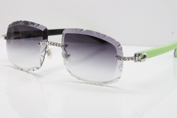 Cartier Rimless 8200762 Big Diamond Black Green Aztec Arms Sunglasses In Gold Gray Lens