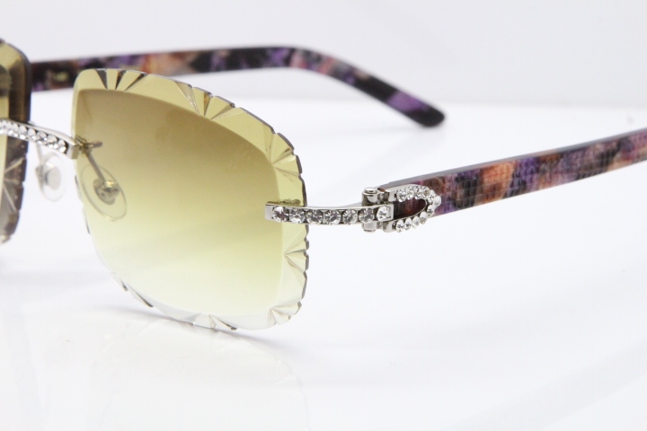 Cartier Rimless 8200762 Big Diamond Marble Purple Aztec Arms Sunglasses In Gold Brown Lens