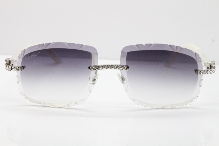 Cartier Rimless 8200762 Big Diamond Marble White Aztec Arms Sunglasses In Gold Gray Lens